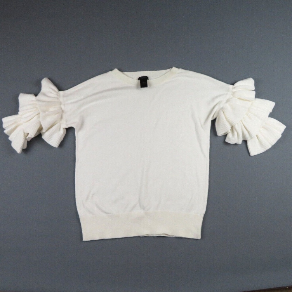ANN TAYLOR FACTORY cream ruffled cropped tiered sleeves sweater Size S